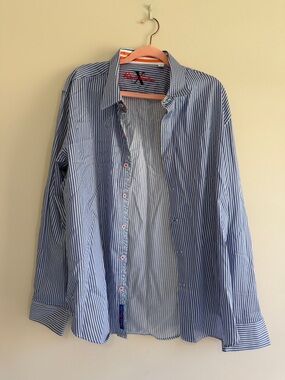 Robert Graham Blue and White Pinstripe Button-Down Shirt